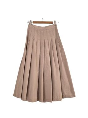 Friful light beige cotton pleated midi skirt